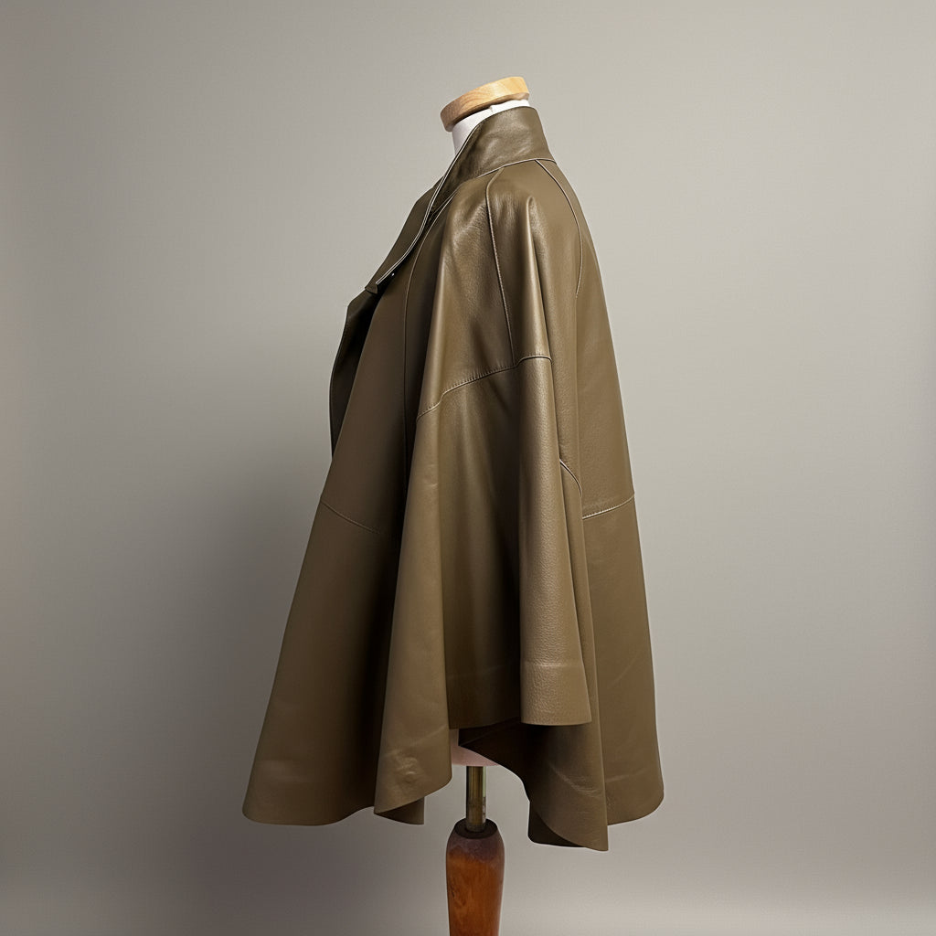 Lafayette 148 olive leather cape, one size fits most