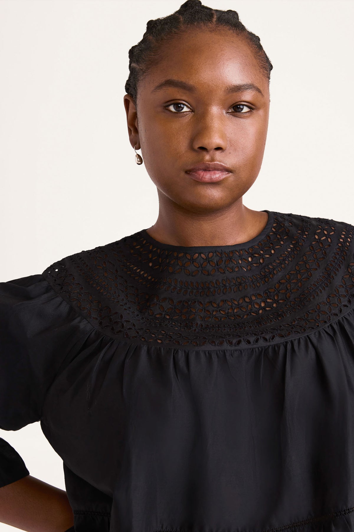 Merlette black smocked Paz blouse, size XS