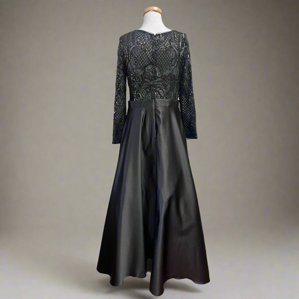 Betsy & Adam black sequin and satin dress, size 14P