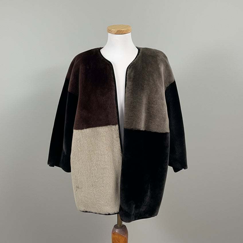 Milena Silvano patchwork shearling coat, size M