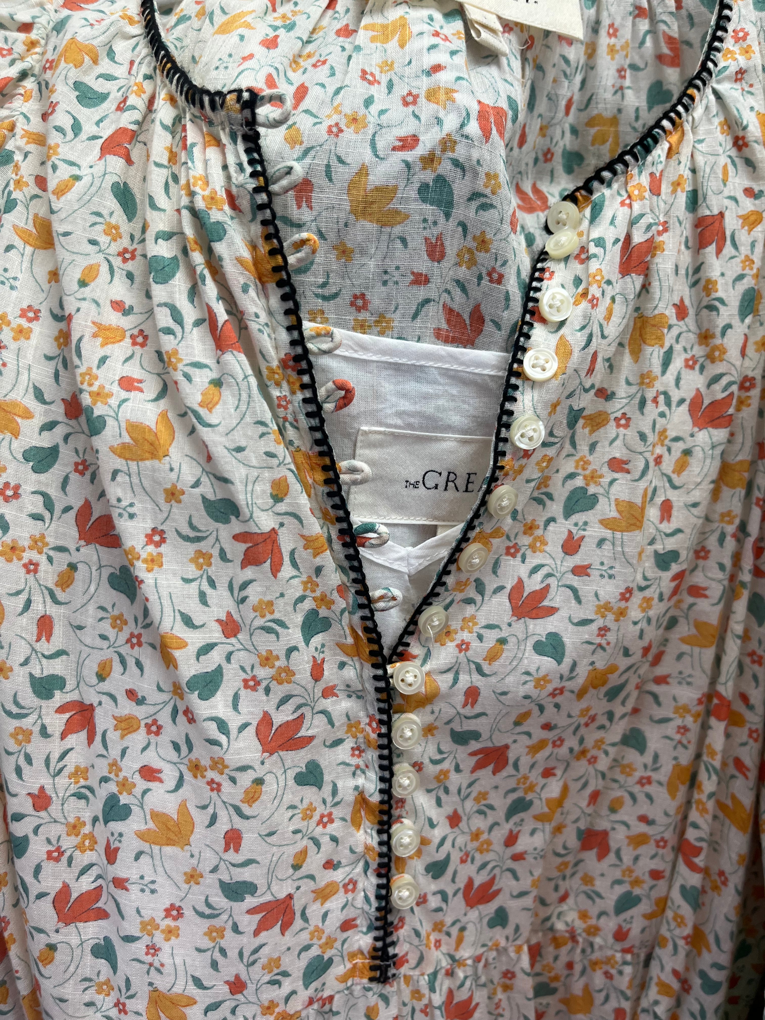 The Great cream, orange, and aqua floral Whipstitched Ravine dress, size S