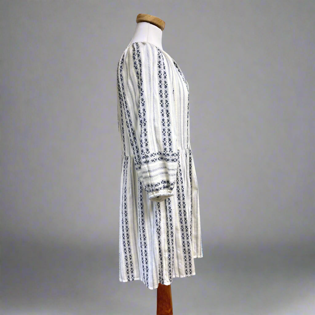 Velvet blue and cream striped Nona dress, size XS