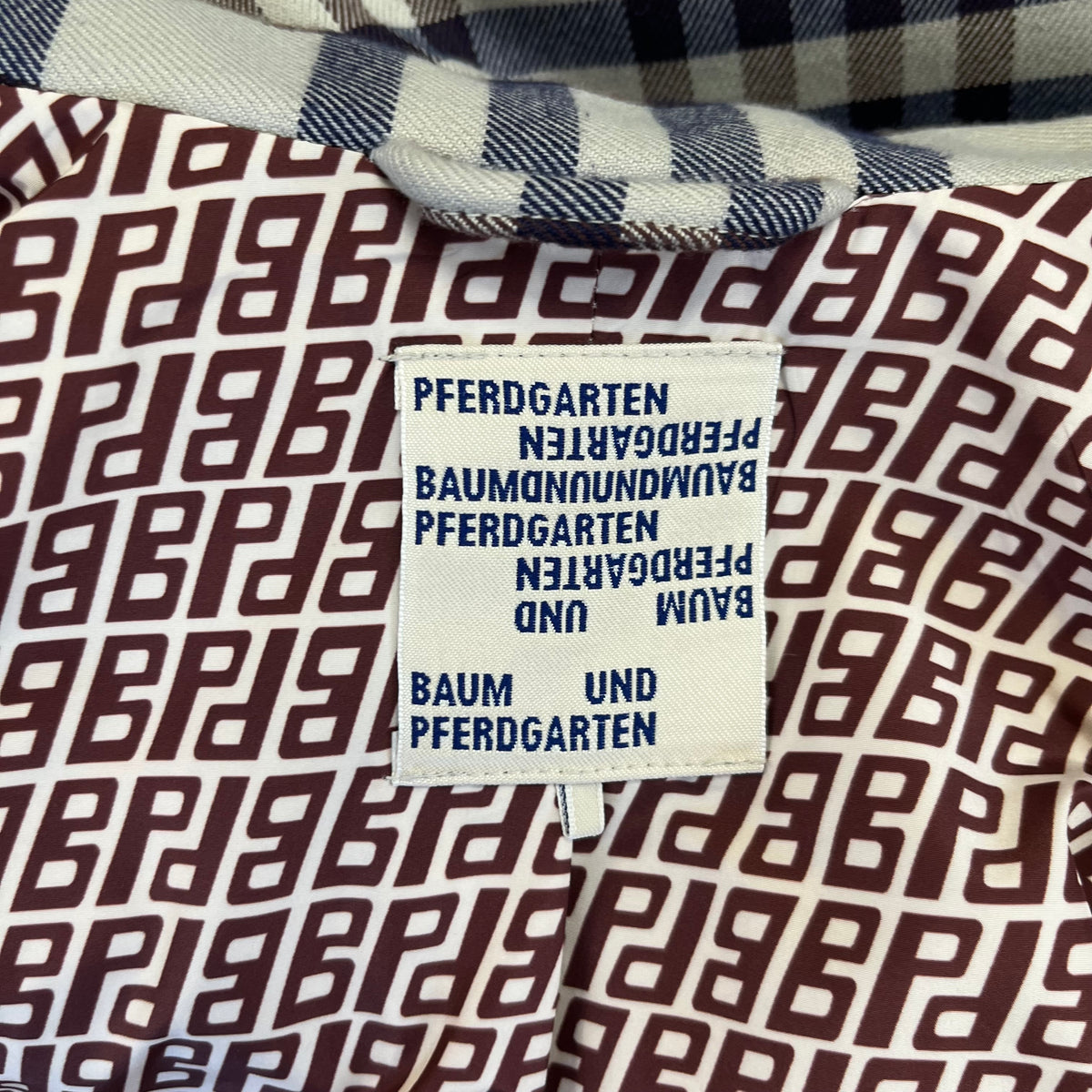 Baum und Pferdgarten beige and eggplant plaid Dilone jacket, size M