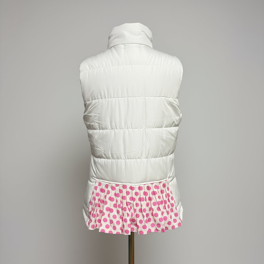 Pearly Vine white and pink puffer vest, size S
