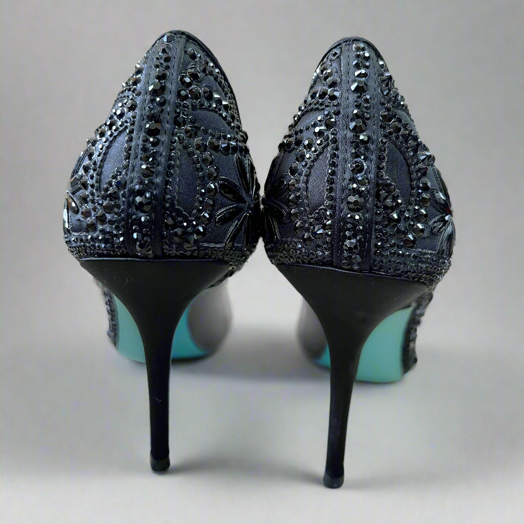 Betsey Johnson black lace and sequin pumps, size 8.5