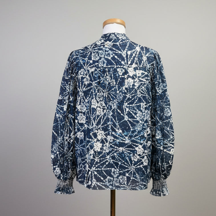 Marie Oliver blue batik blouse, size L