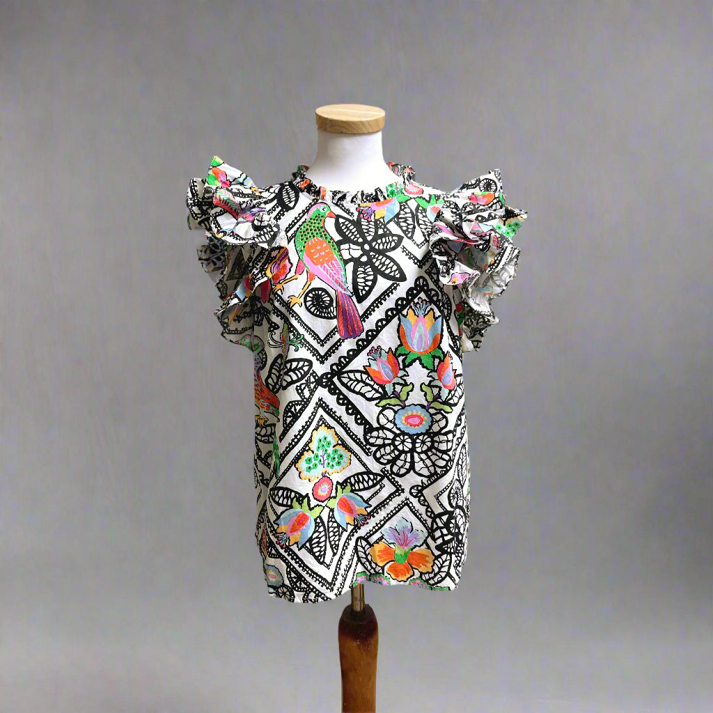 Banjanan black motif Klara blouse, size S