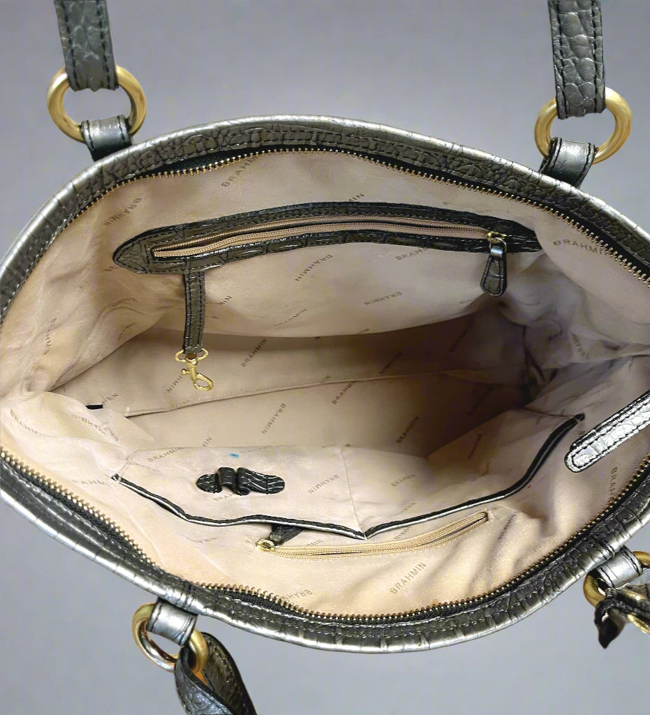 Brahmin pewter "croc" leather tote