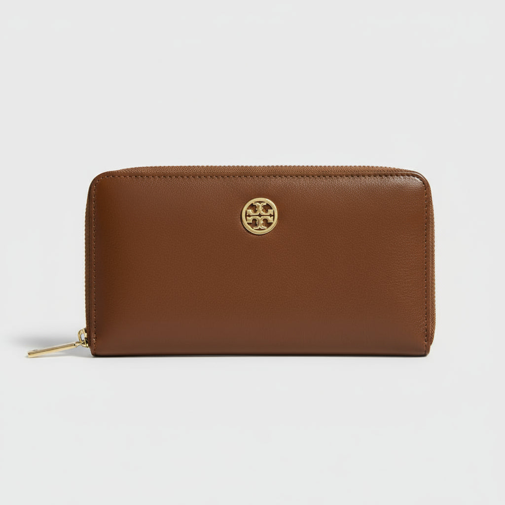 Tory Burch acorn leather Robinson zip wallet
