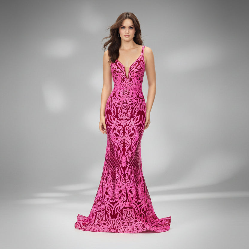 Ashley Lauren neon pink sequin dress, size 0