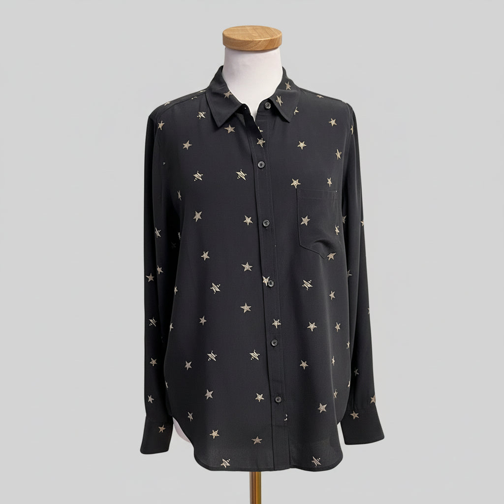 Rails black star print silk blouse, size M, NEW WITH TAGS!
