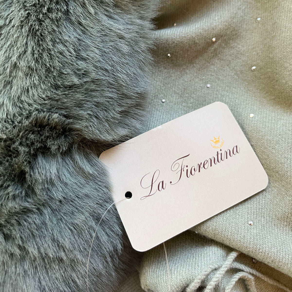La Fiorentina sage sparkle and faux fur wrap, BRAND NEW WITH TAGS!