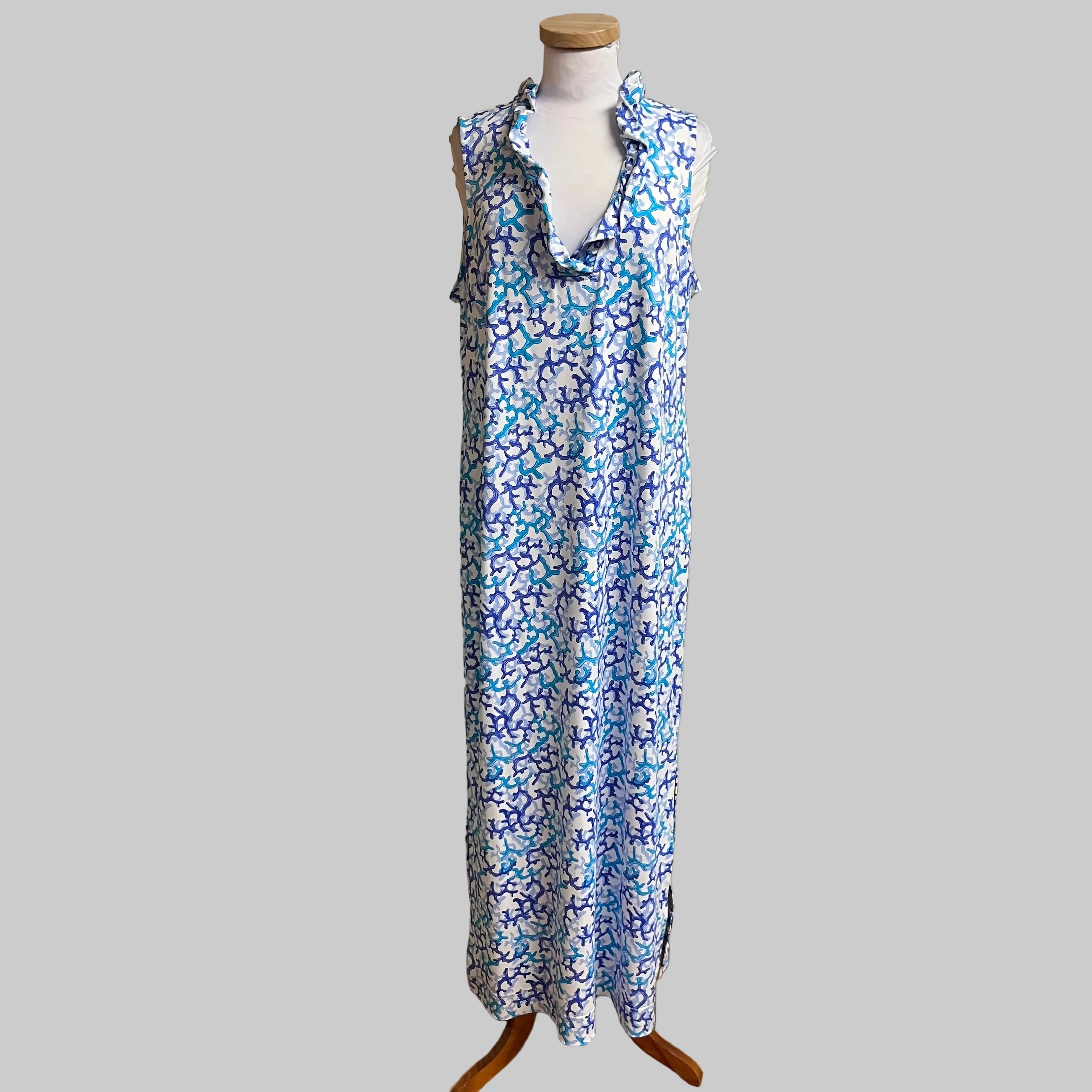 Lulu B white and blue print maxi, size L