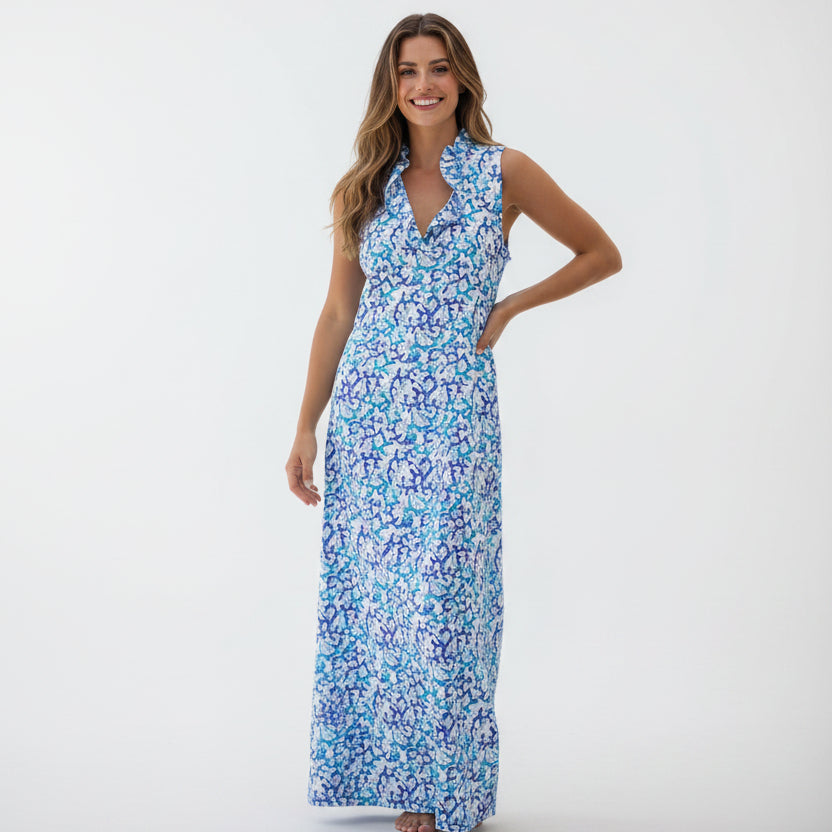 Lulu B white and blue print maxi, size L
