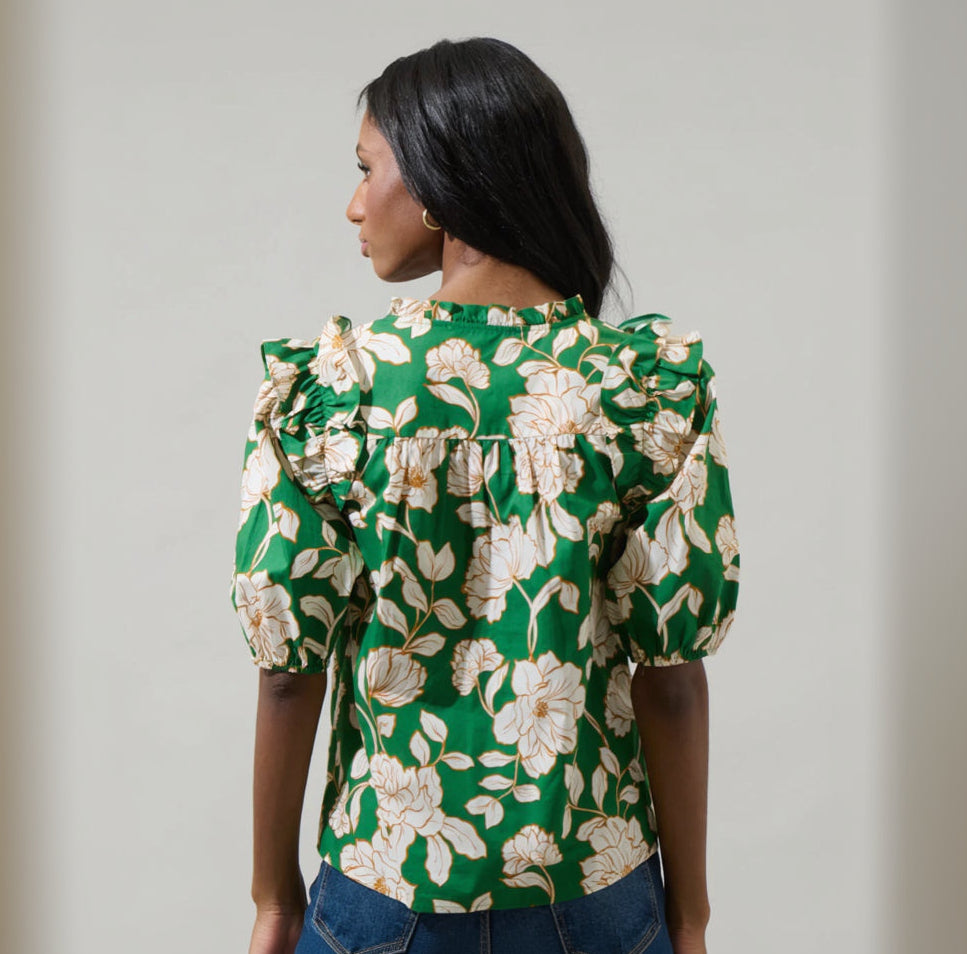 Sugar Lips emerald Lucena Floral Paz blouse, size M