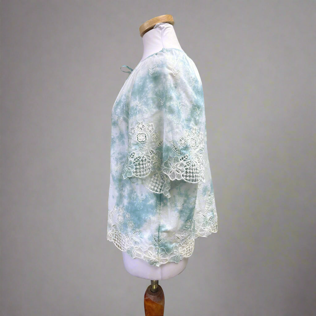 Anthropologie light blue tie dye blouse, size S