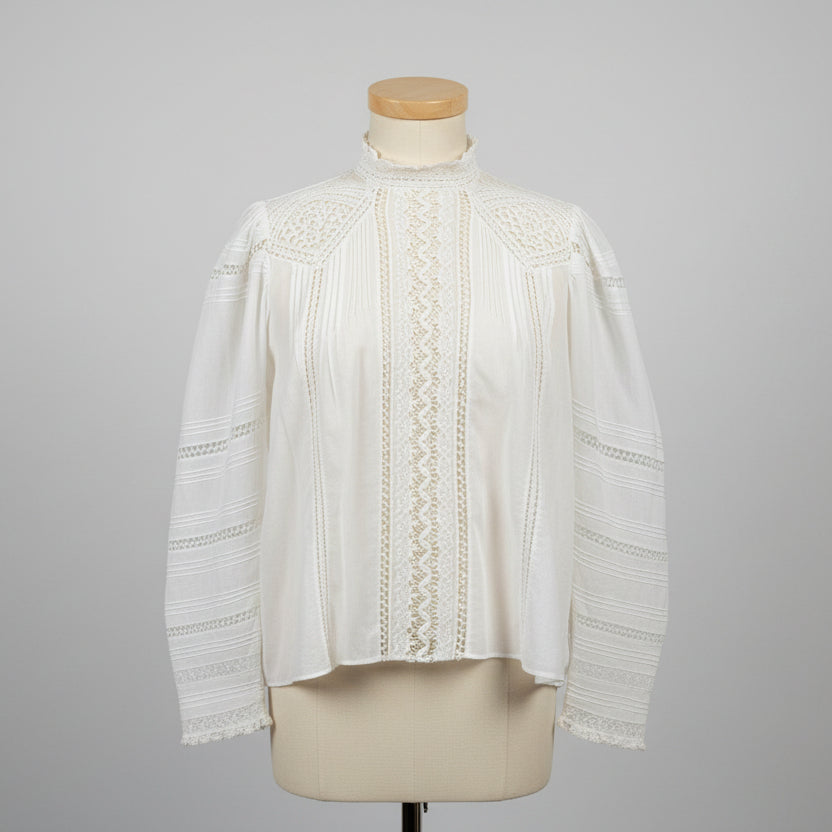 Doen ivory organic cotton & lace blouse, size S