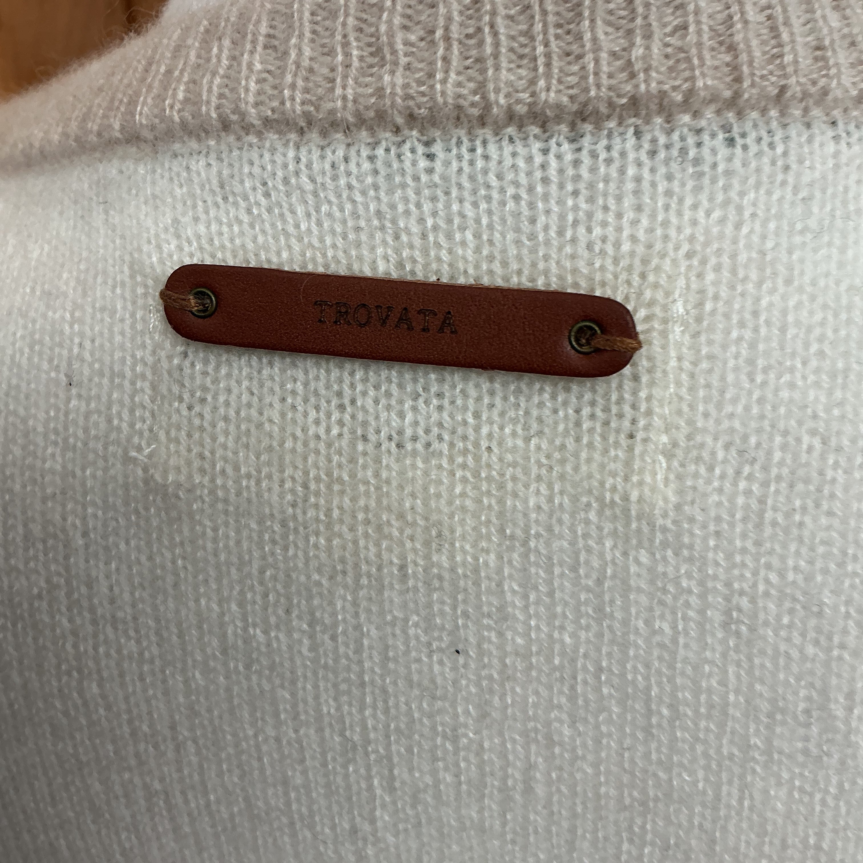 Trovata cream, orange, and navy stripe cashmere sweater, size XS