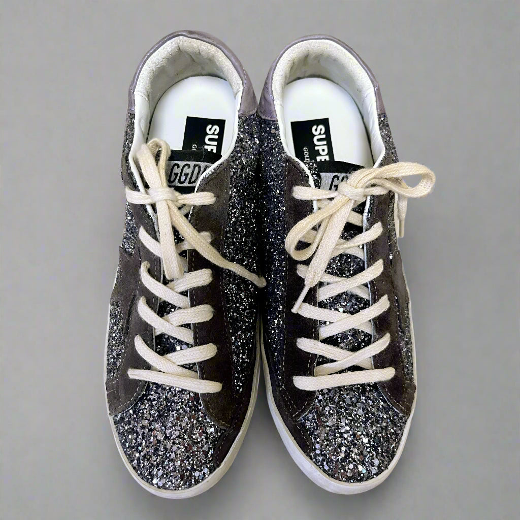 Golden Goose anthracite glitter Super Star Classic sneakers, size 40 (US 10)
