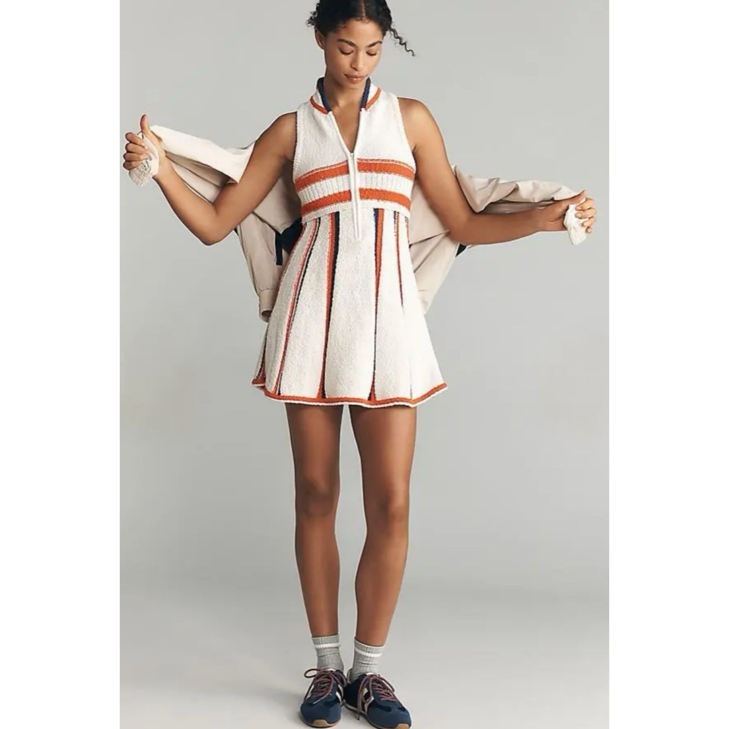 Daily Practice ivory, orange, and blue knit dress, size S