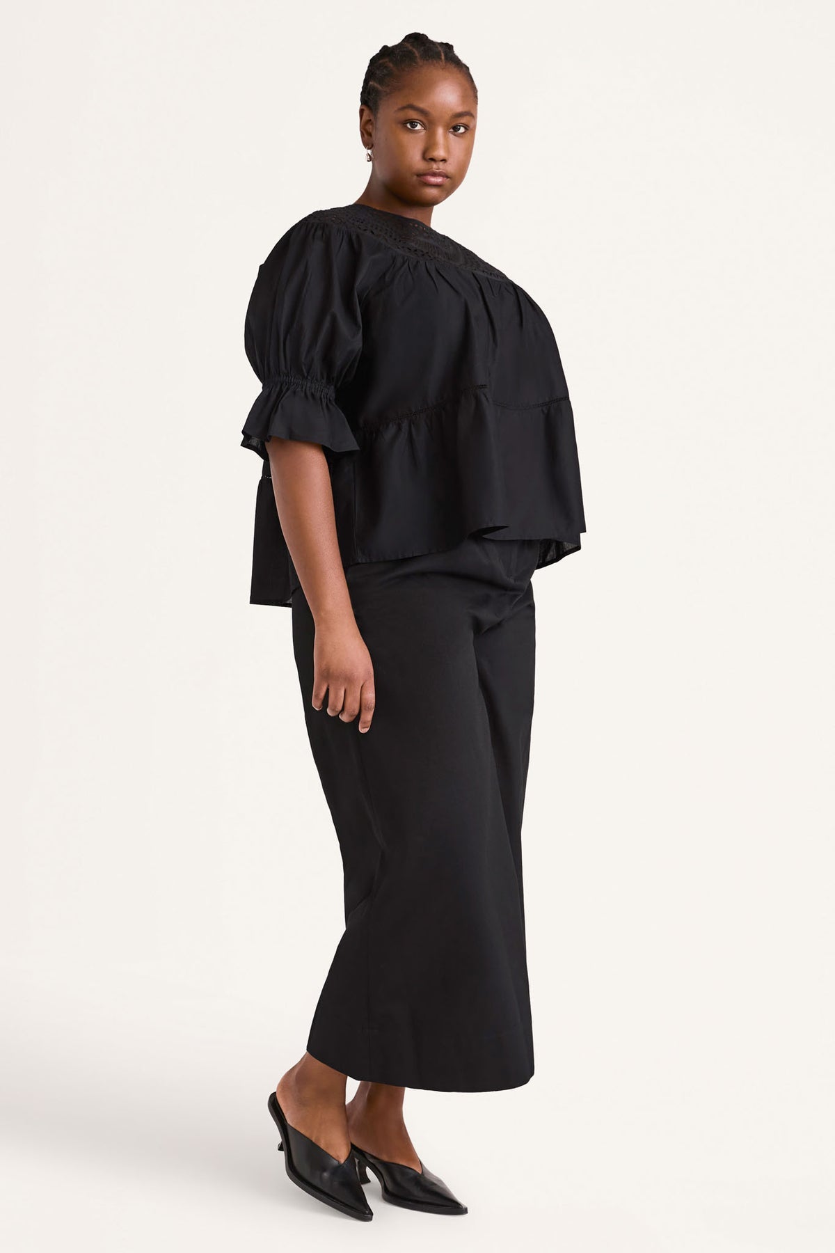 Merlette black smocked Paz blouse, size XS