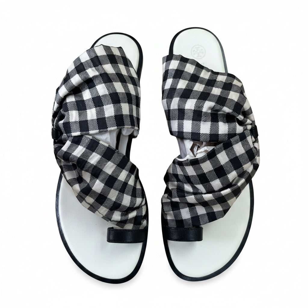 Tory Burch black and white gingham Selby Scarf sandals, size 8.5, BRAND NEW!