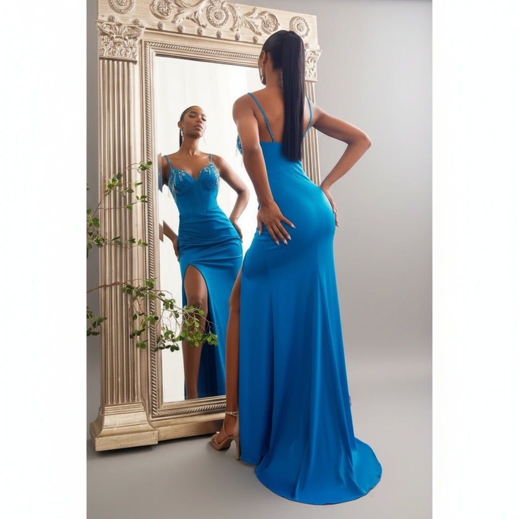 La Divine cyan blue dress, size 4, NEW WITH TAGS!