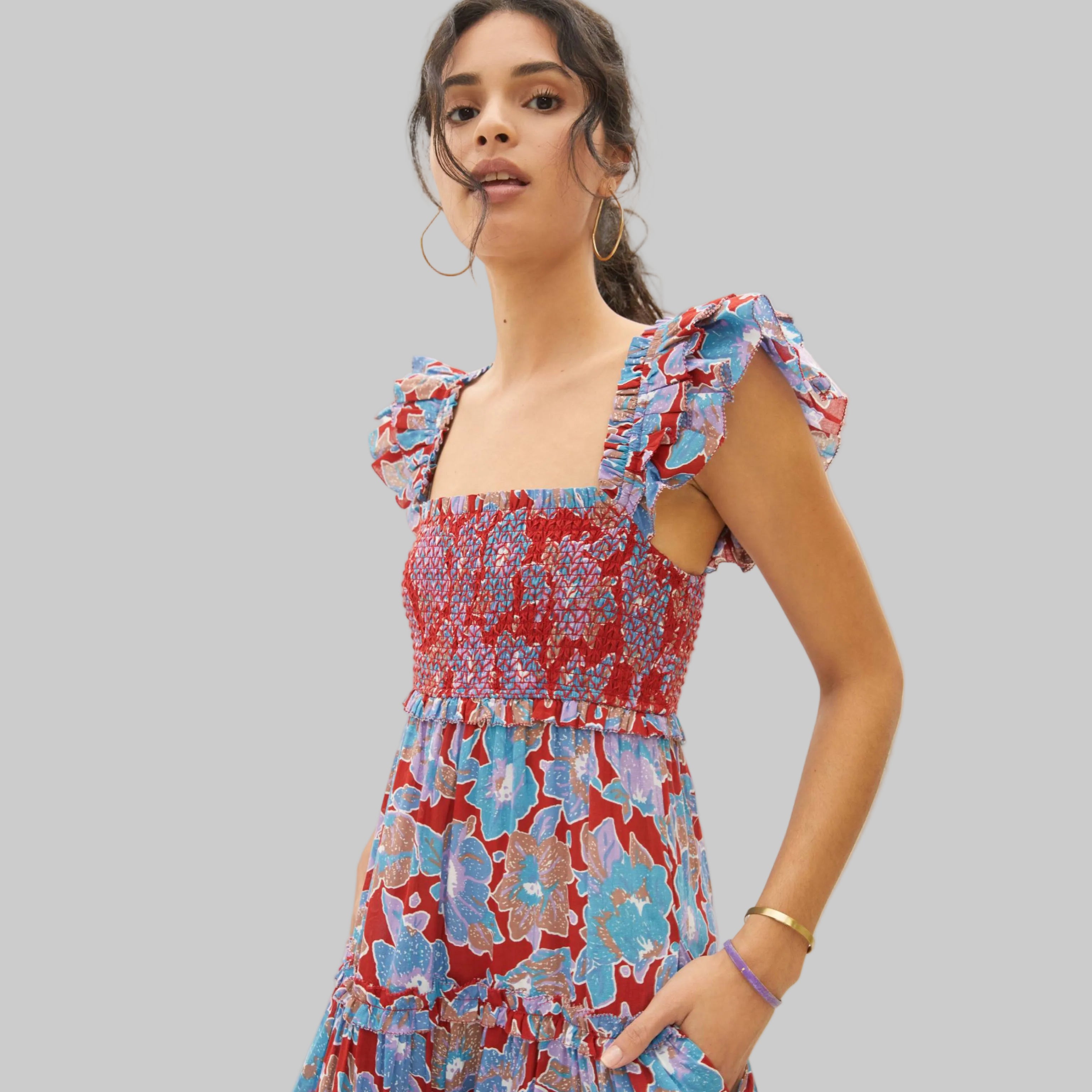 Love The Label red and blue floral dress, size XS
