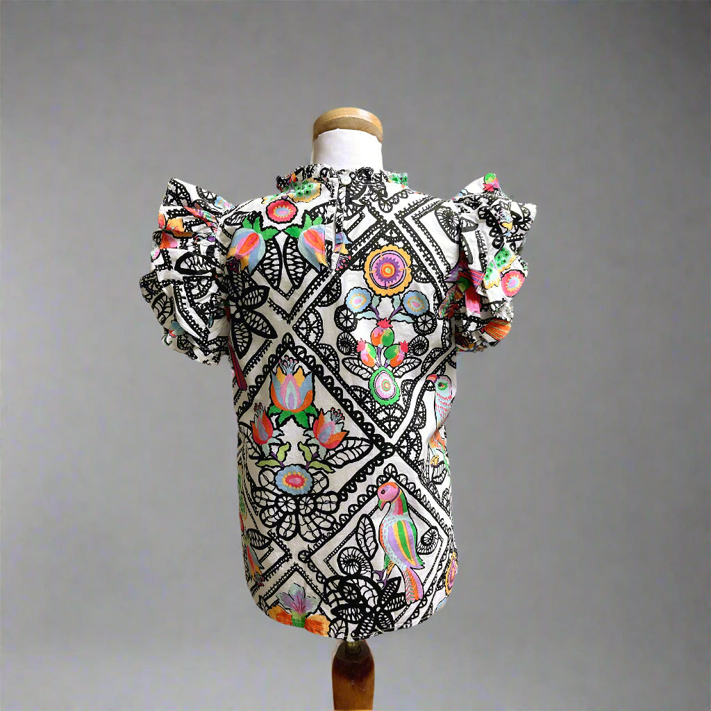 Banjanan black motif Klara blouse, size S