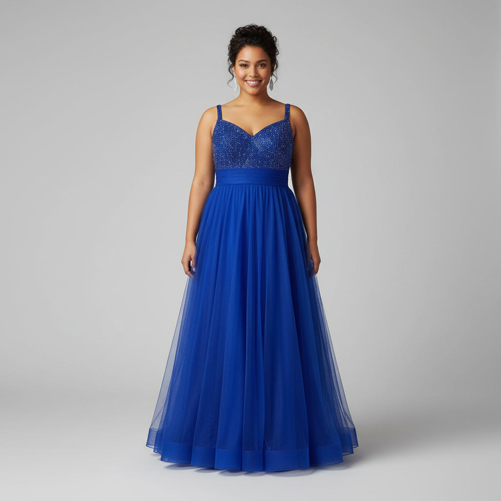 La Femme cobalt blue beaded dress, size 16, NEW WITH TAGS!