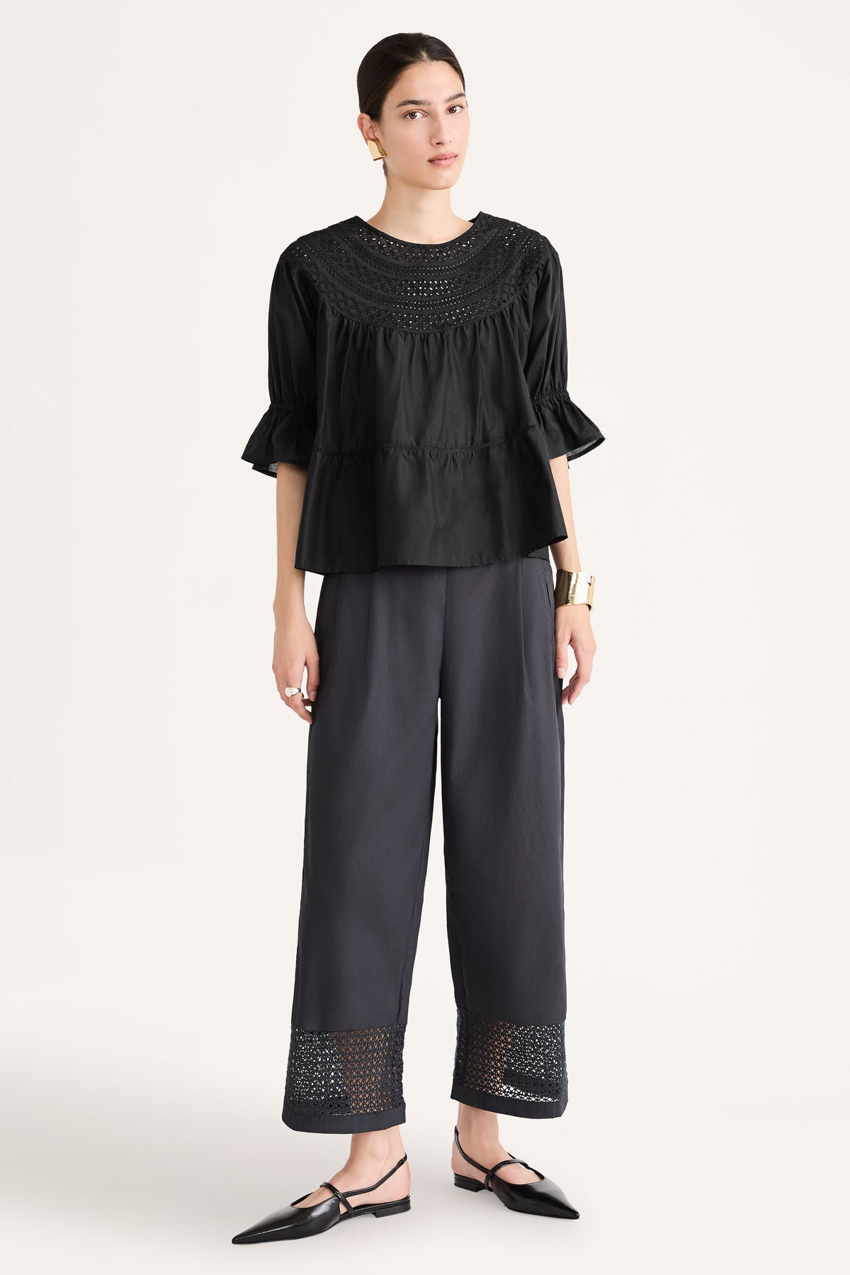Merlette black smocked Paz blouse, size XS