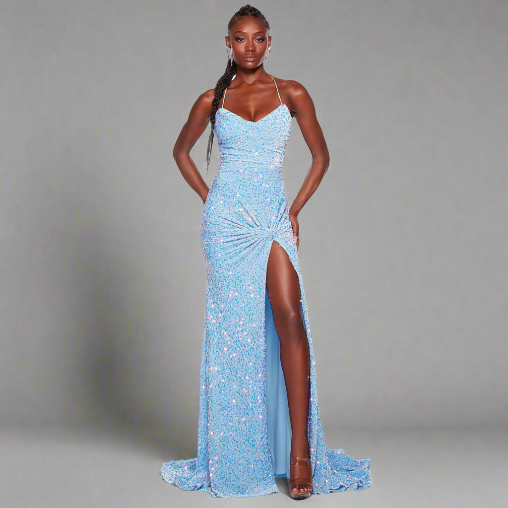 Alyce Paris periwinkle plush sequin dress, size 6, NEW WITH TAGS!