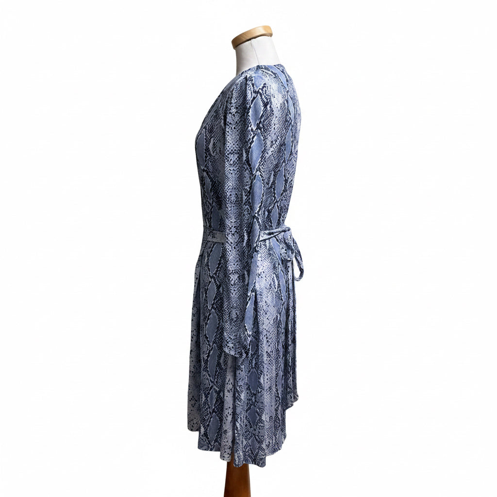 Diane von Furstenberg light blue python print wrap dress, size 4