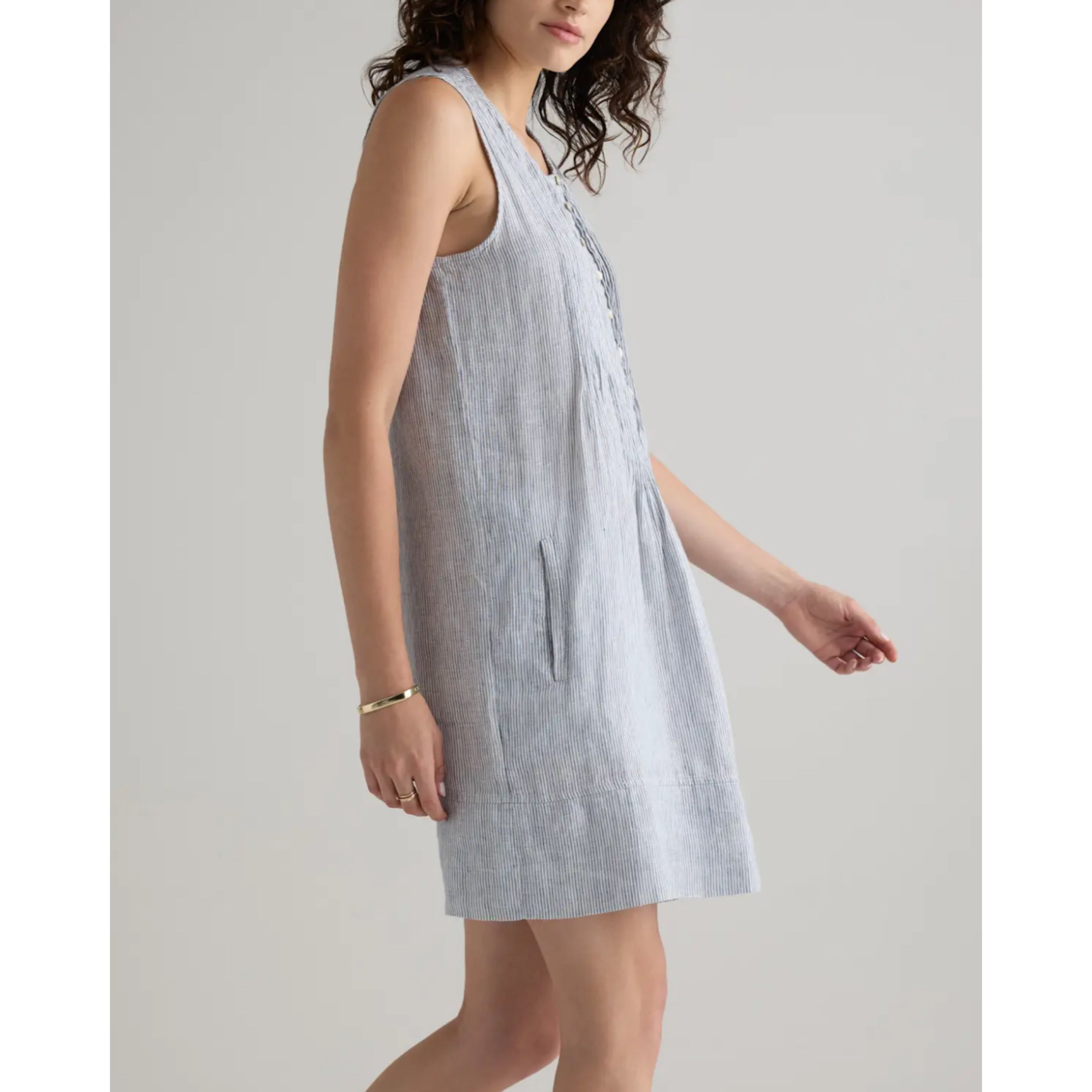 Quince light blue stripe linen dress, size XS