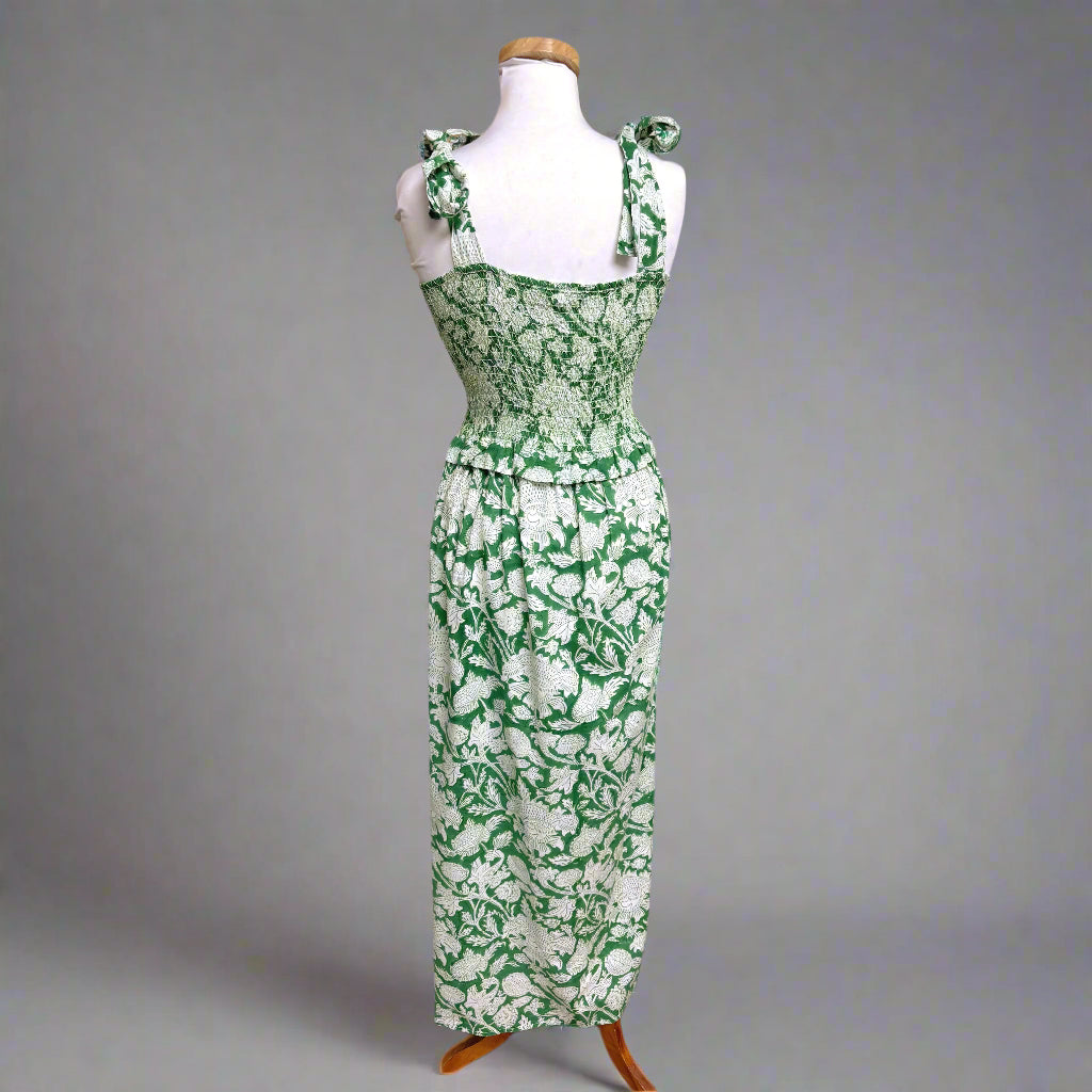 Mulberry & King green floral maxi dress, size S