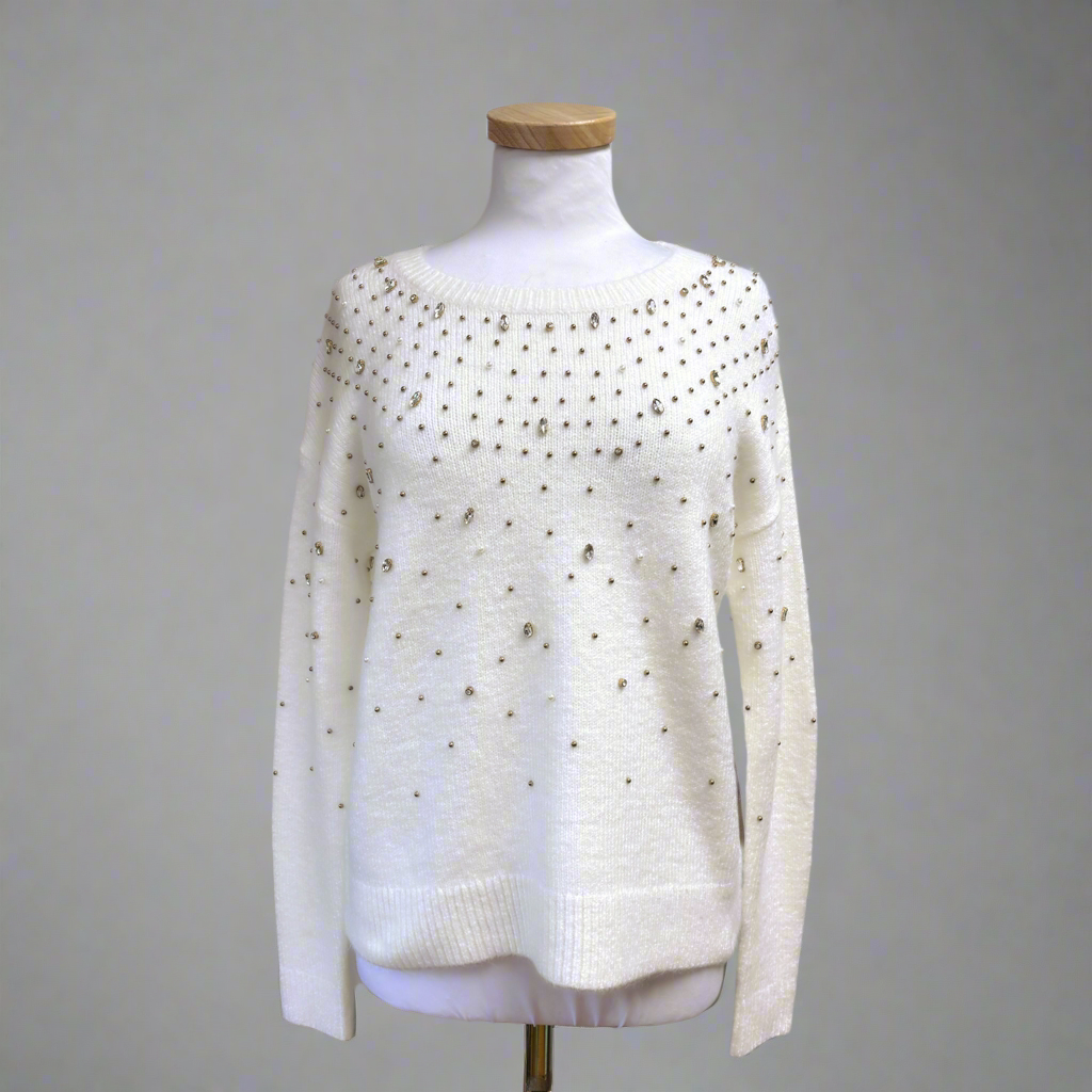 Lilly Pulitzer cream and gold bead Nysa sweater, size S, NEW WITH TAGS!
