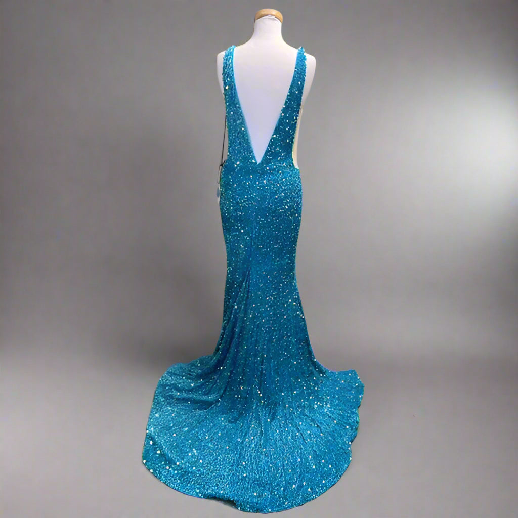 Alyce Paris ocean blue plush sequin dress, size 12, NEW WITH TAGS!