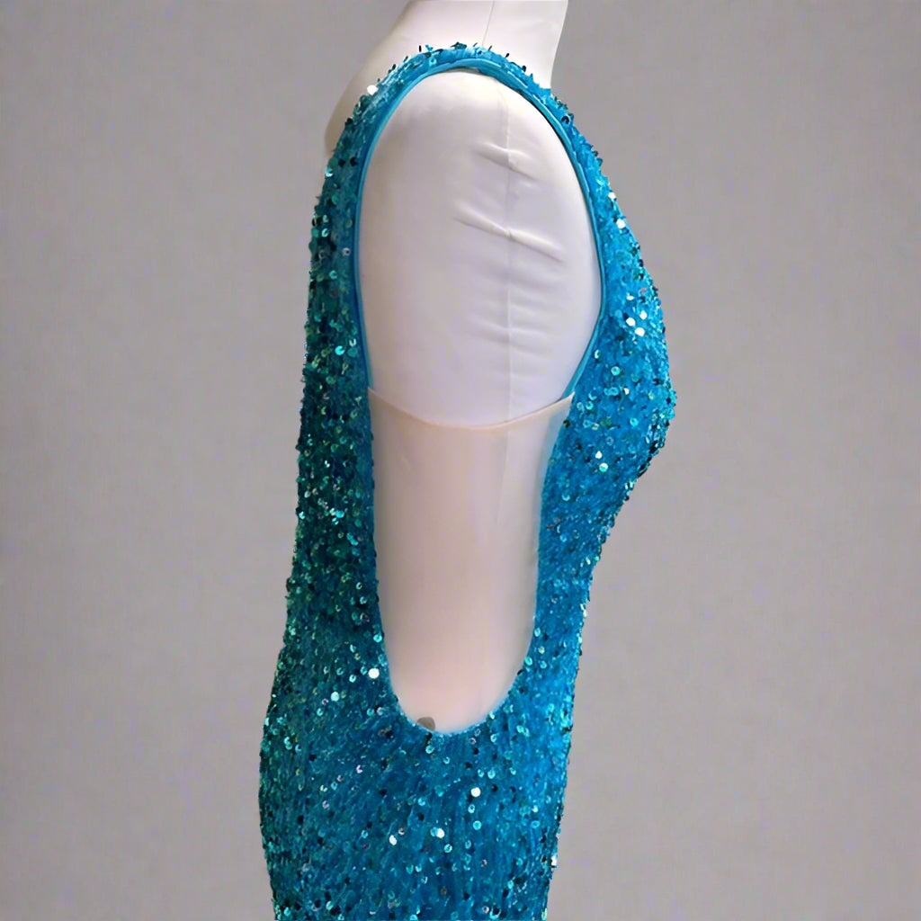 Alyce Paris ocean blue plush sequin dress, size 12, NEW WITH TAGS!