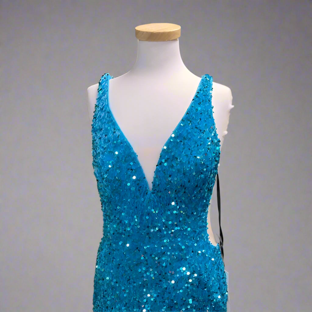 Alyce Paris ocean blue plush sequin dress, size 12, NEW WITH TAGS!