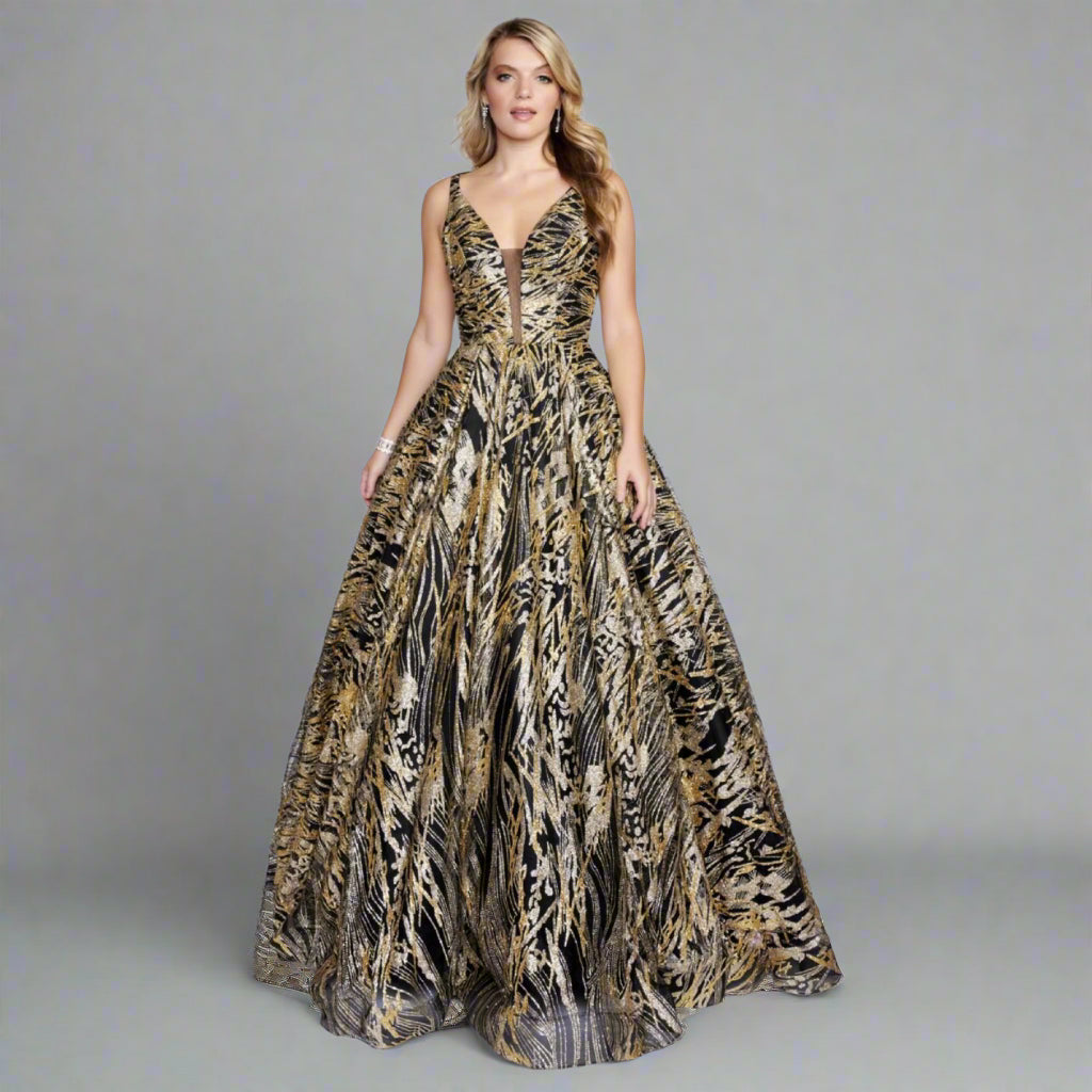 Nina Canacci black, gold, and silver dress, size 8, NEW WITH TAGS!