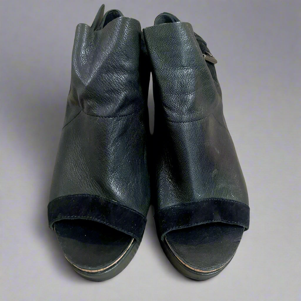 Eileen Fisher black leather wedge shoes, size 8