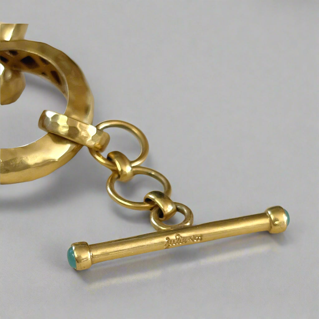 Julie Vos gold Catalina link bracelet with aquamarine