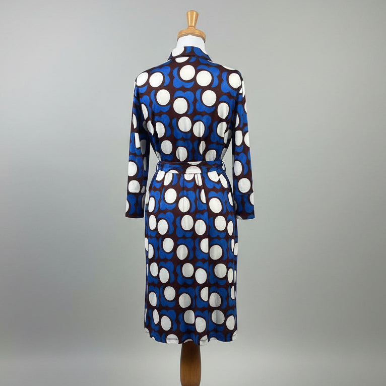 J. McLaughlin cobalt, eggplant, and white print Brynn dress, size L