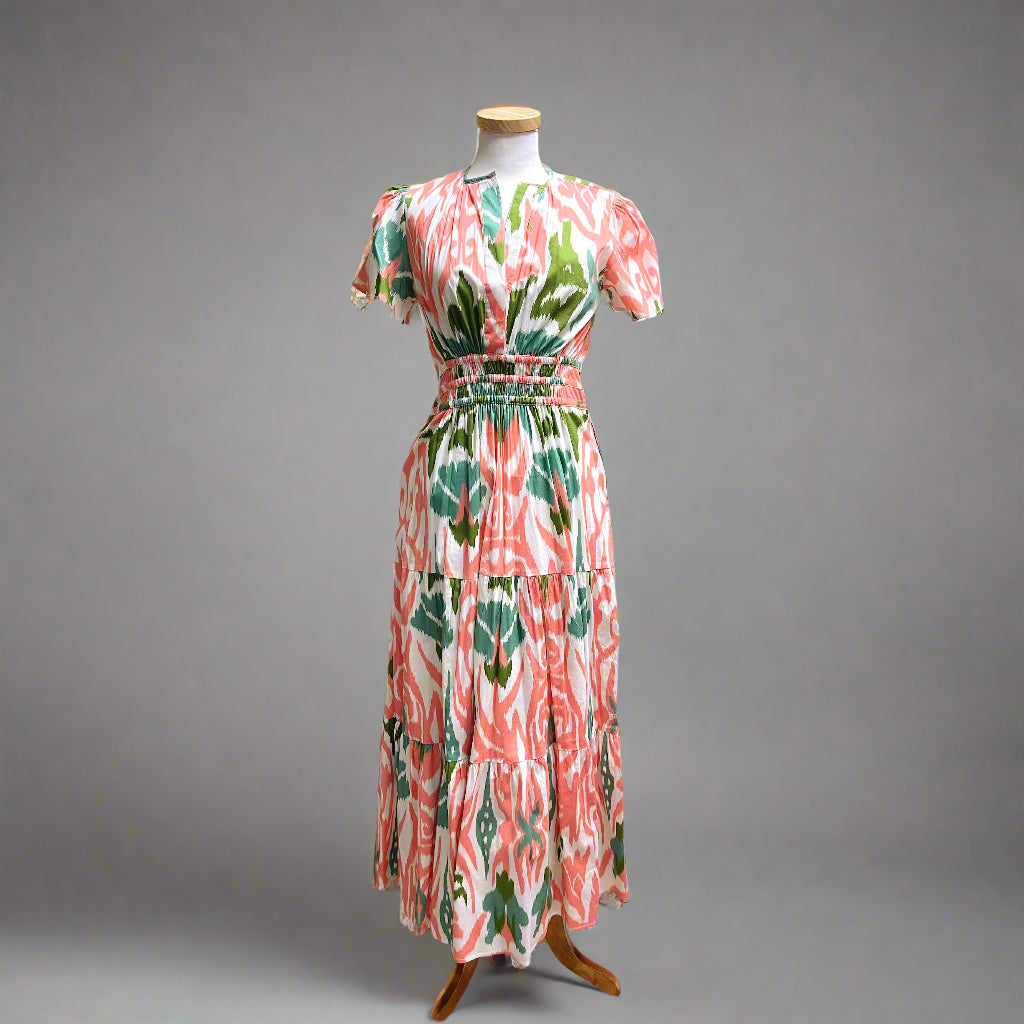 Sheridan French peach and green print Eloise dress, size S