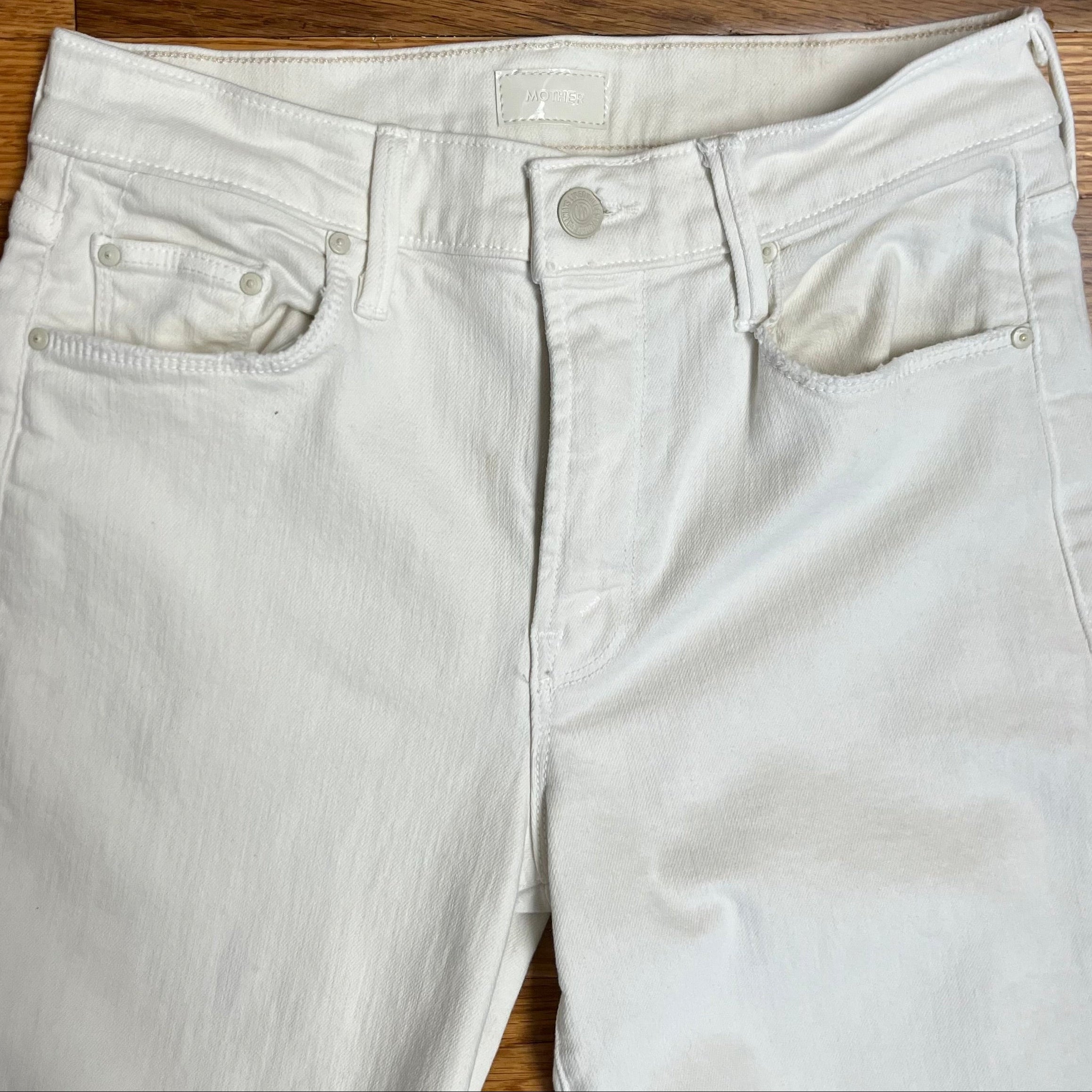 Mother cream denim wide-leg Twister Skimp jeans, size 27