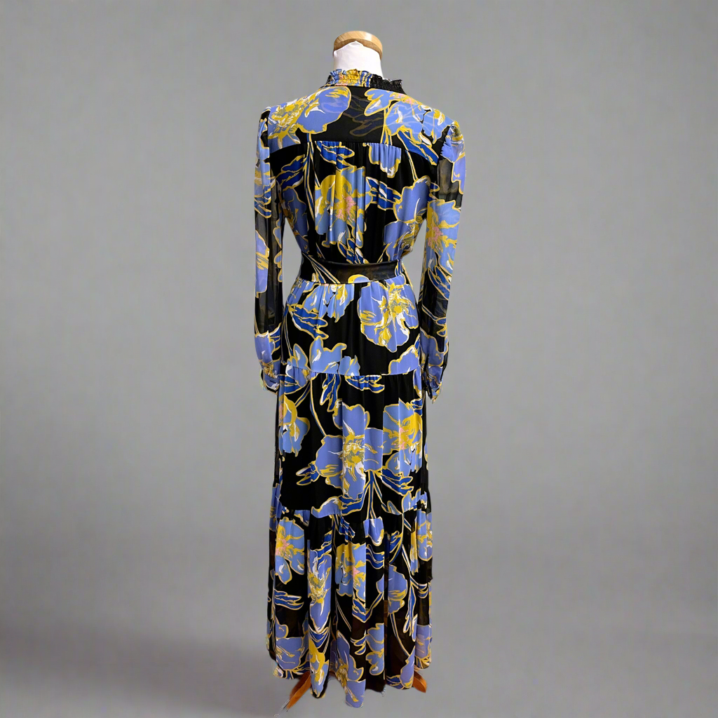 Diane von Furstenberg black floral Olenna dress, size S