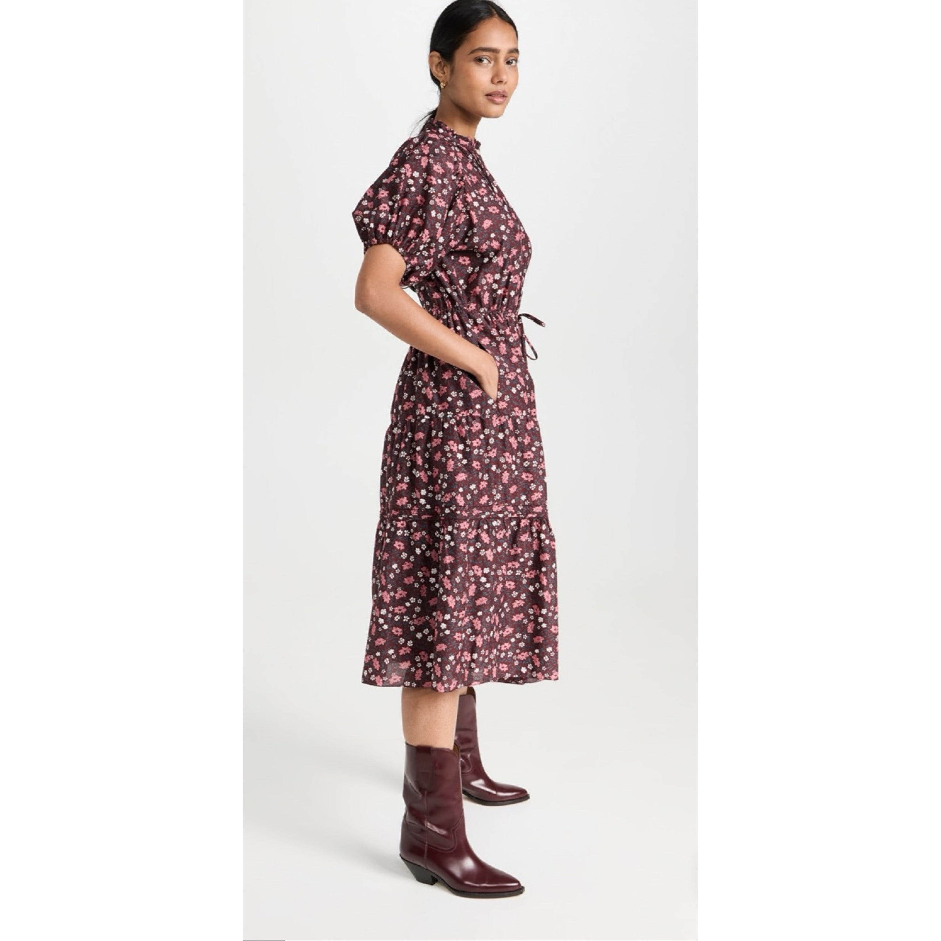 Trovata burgundy floral Hildie dress, size XS
