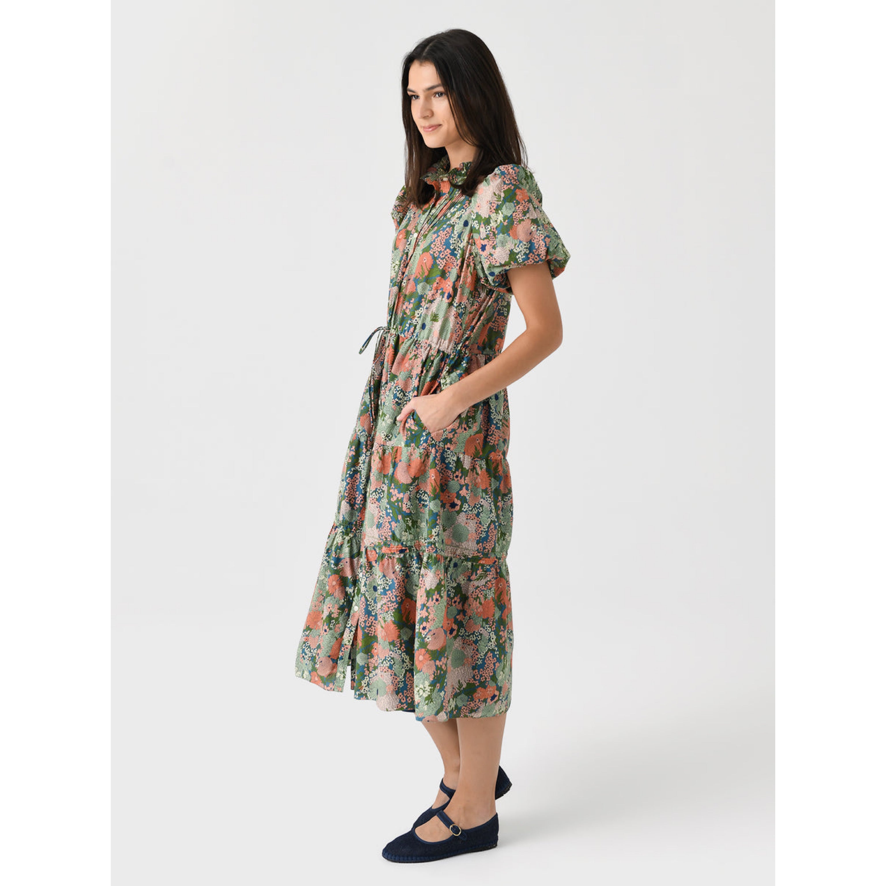 Trovata green floral Hildie dress, size XS