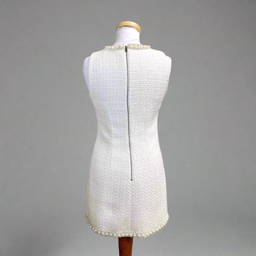 Alice & Olive white tweed dress with pearl/rhinestone trim, size 2