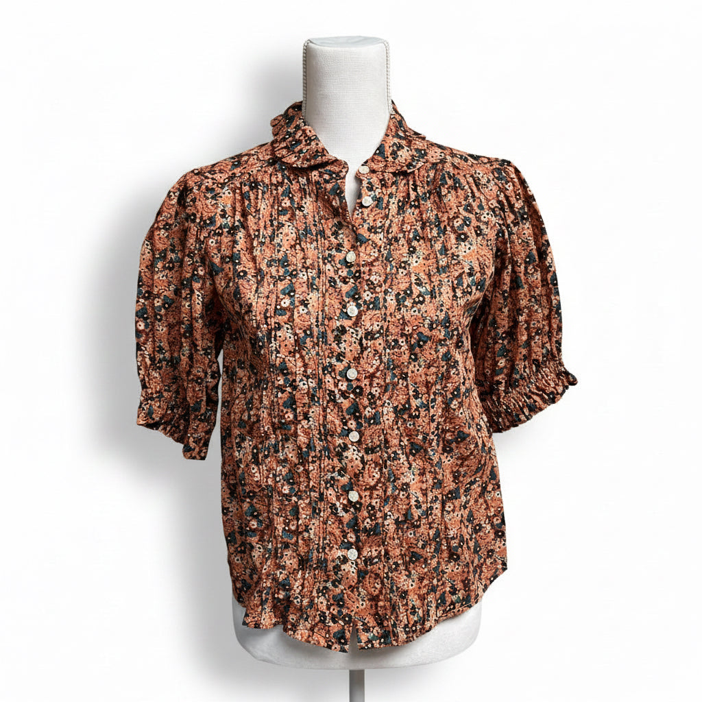 Trovata pink and navy floral Gemma blouse, size XS